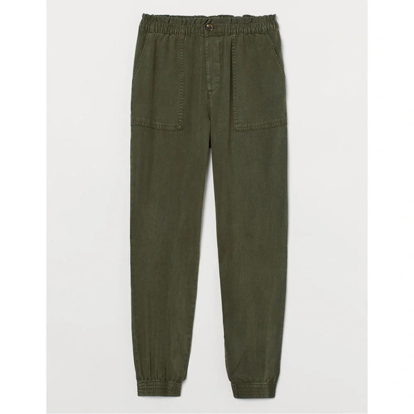 H&M Women’s Twill Joggers Pants High Waisted in Green Size 6 - Picture 1 of 15